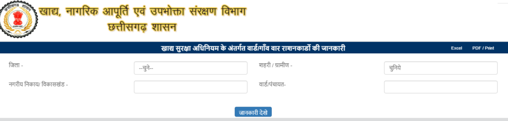 Chhattisgarh Latest online Ration card list