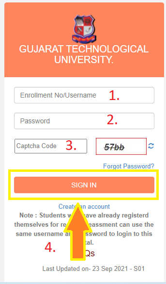 GTU student portal Login