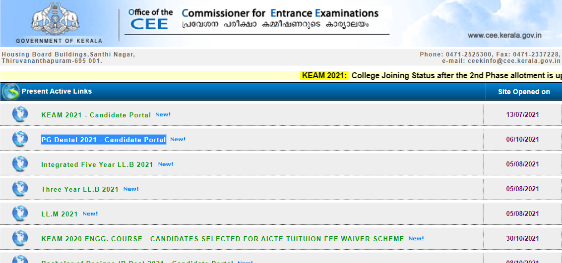 cee.kerala.gov.in KEAM Candidate Portal