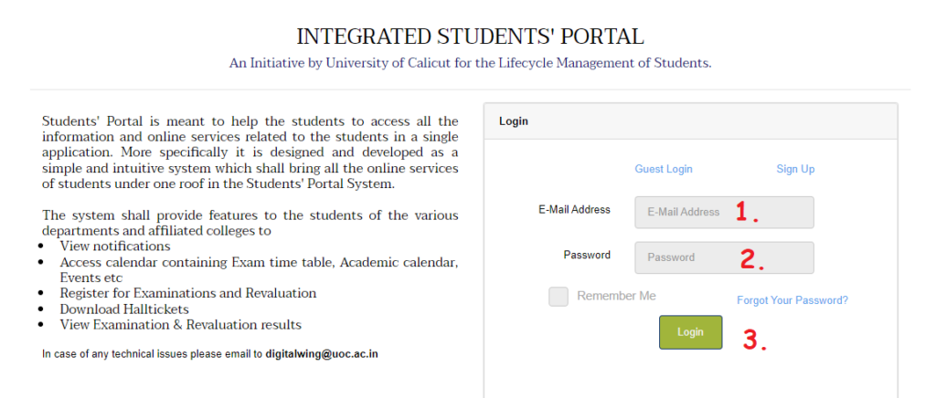 Calicut University Student Portal Login