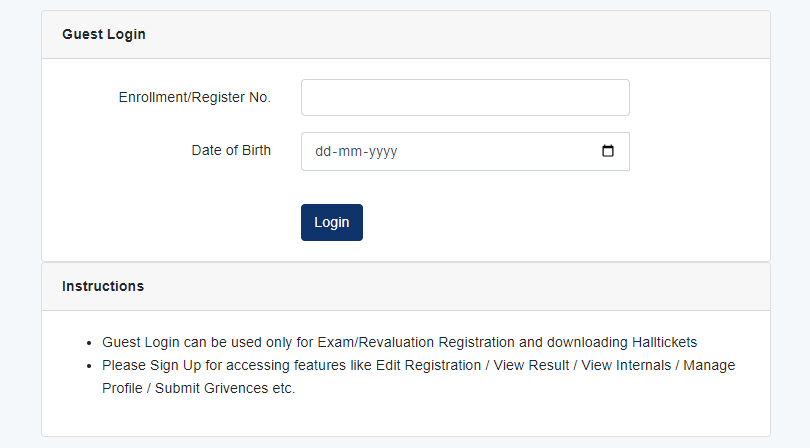 Calicut University Student Portal Guest Login