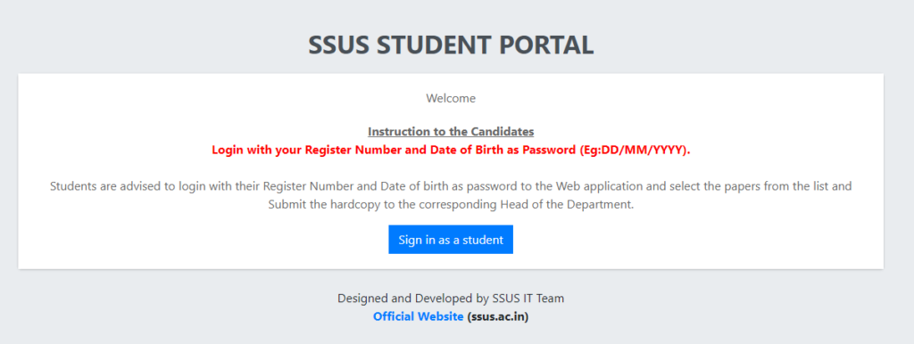 SSUS student portal Login
